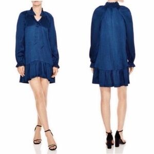 Sandro Paris Short Dress with Ruffles – Blue | Size 36 (US 4)